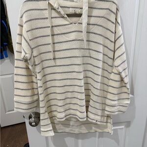Lou & Grey Striped V-Neck Sweater in Cream and Black